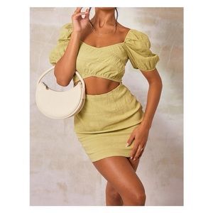 Lime Textured Linen Cut Out Puff Sleeve 